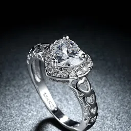 Valentines Special Silver Heart Adjustable Finger for Women Metal Crystal Rhodium Plated Ring-image-46