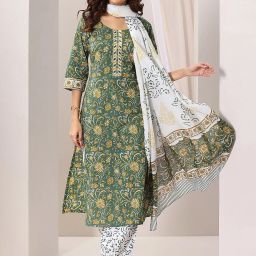 Women Cotton Blend Kurta Salwar Dupatta Set-image-61