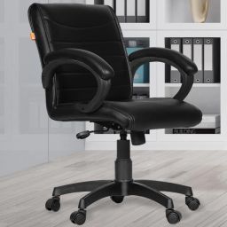 Willard Black Revolving | Mid Back | Ergonomic | Home & Office | Leatherette Office Executive Chair-image-54