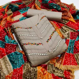 Unstitched Cotton Blend Salwar Suit Material Embroidered-image-4