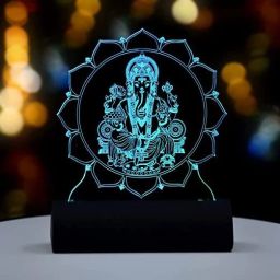 3D Illusion Color Changing LED Idol Lord Ganesh Murti Car Dash Indicator Lamp-0