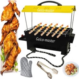 Electric & Charcoal Barbecue and Barbeque Grill & tandoor Stand for Home, Outdoor Picnic Camping and Traveling-Yellow Electric Grill with 6 wooden handle skewers (big) Electric Tandoor-picture-10