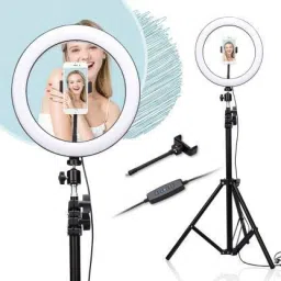 NEELTREDE LED Studio Camera Ring Light Phone Video Selfie Ring Light Ring Flash (Black, Monopod Kit-image-40