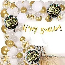 party midlinkerz Solid Golden White Theme Happy Birthday Decoration Items Kit combo For Girls & Boys Balloon-picture-34