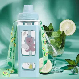 Kawaii Water Bottle with Straw And Sticker Adjustable Shoulder Strap-image-25