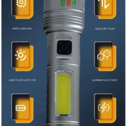 rynz Metal Led Torch Light Long Range 2 Km With Type C Charging & 6 in 1 Functions 8 hrs Torch Emergency Light image 4