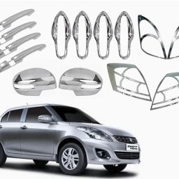 Exterior Chrome Accessories Combo Kit for Swift Dzire (2012-2015) Set of 14 Pcs Chrome Maruti Swift Dzire Front Garnish-71