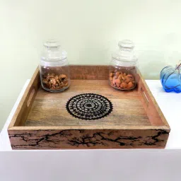 disoo fashions Natural Brown Handpainted Wood Serving Tray-picture-33