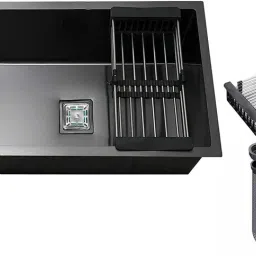24 x 18 x 10 Single Bowl Handmade Kitchen Sink Black 24" X 18" X 10" HANDMADE 304 BLACK MATT GRADE SINK 304 Stainless tan136 Vessel Sink-image-28