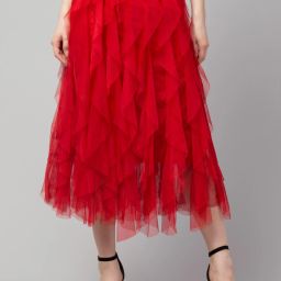Women Solid Flared Red Skirt-image-55