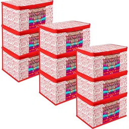 Kuber Industries Red & White 9 Pieces Printed Multi-Utility Organisers image 1
