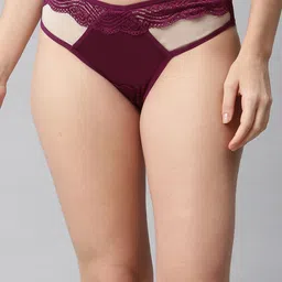 CUKOO Women Low-Rise Colourblocked Lace Bikini Briefs-image-83