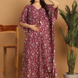Secret Wish Floral Printed Pure Cotton Maxi Maternity Kaftan Nightdress-picture-15