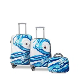 Polo Class Set Of 3 Blue & White Printed Trolley Bags With Vanity Bag-image-28