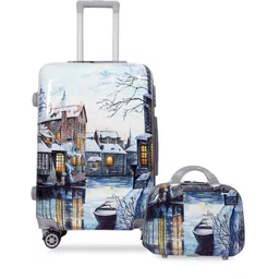 Polo Class Set Of 2 Blue & White Printed Trolley Bag With Vanity Bag-image-66