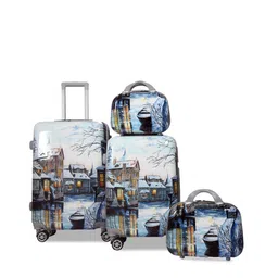 Polo Class Set of 5 Blue & White Printed Trolley Suitcase With Vanity Bag-6