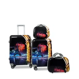 Polo Class Black Set of 2 Printed Hard-Sided Waterproof Cabin Trolley Bag With 2 Vanity-19