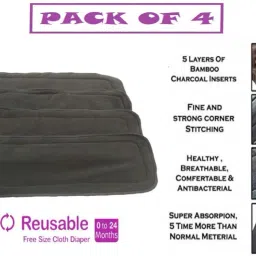 Pack of 4 Bamboo Charcoal Diaper Inserts Liner Pads(5 layers) Reusable Washable Cotton Diaper Nappy Inserts Natures Cloth Diaper Liner For Baby/Toddler/Infants (0-2 Years)-11