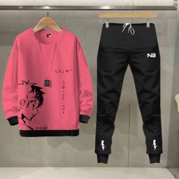 Men Top & Pyjama Set Pink, Black Printed-image-47