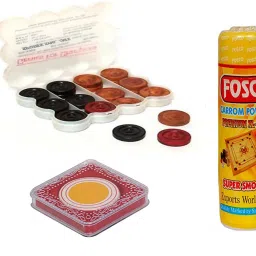 Carrom Combo I - 250 gm Carrom Powder 1 Set Wooden Carrom-Men Coins & 1 Striker Carrom Pawns-picture-35