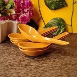 Soup Spoon/Melamine Soup Spoon Set of 6 Microwave Safe/Soup Spoon(14cm) (Yellow) Melamine Soup Spoon Set-image-10