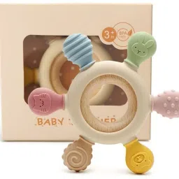 Baby Teething Toy Babies Teething Ring Teething Relief Wooden Ring Newborn Teether-18