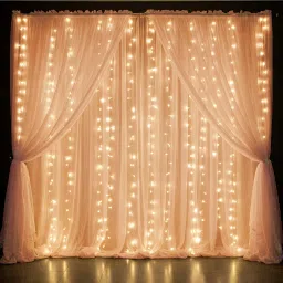 specialyou.in Peach Net Curtain with LED Fairy Light Backdrop Decoration for Birthday, Anniversary image 5
