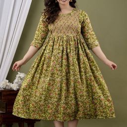 Nevisha Style Floral Printed Round Neck Maternity Concealed Zip Cotton Fit and Flare Dress-image-97