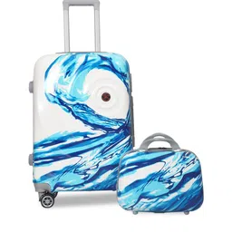 Polo Class Set Of 2 Blue & White Printed Trolley Bag With Vanity Bag-image-69