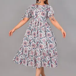 FCV Floral Printed Cotton Flared Maternity Dress-image-5