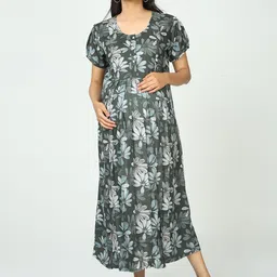 9shines Label Floral Printed Puff Sleeves Maternity A-Line Midi Dress-picture-14