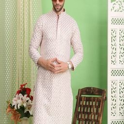 Larwa Men Geometric Embroidered Chikankari Maternity Kurta-image-62