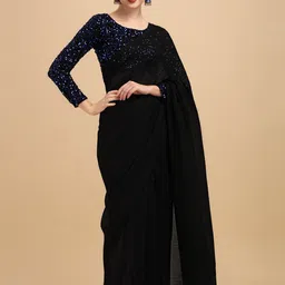 Sangria Pure Georgette Saree With Sequinned Blouse-picture-49