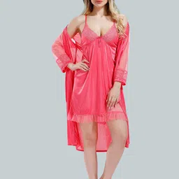 Be You V-Neck Satin Baby Dolls Nightdress With Robe-picture-53