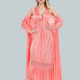 Be You Floral Lace V-Neck Satin Night Dress With Robe-image-13