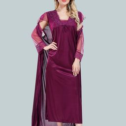 Be You Square Neck Lace Up Details Satin Maxi Nightdress With Robe-image-29