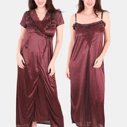 Be You Floral Lace Shoulder Straps Satin Maxi Nightdress With Robe-image-87