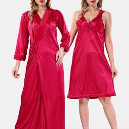 Be You V-Neck Long Sleevs Satin Maxi Nightdress With Robe-image-16