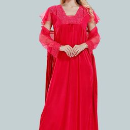 Be You Square Neck Lace Up Details Satin Maxi Nightdress With Robe-image-32