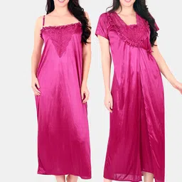 Be You Floral Lace Shoulder Straps Satin Maxi Nightdress With Robe-image-88