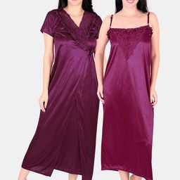 Be You Floral Lace Shoulder Straps Satin Maxi Nightdress With Robe-image-78