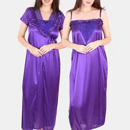 Be You Floral Lace Shoulder Straps Satin Maxi Nightdress With Robe-picture-48