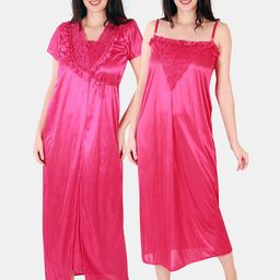 Be You Floral Lace Shoulder Straps Satin Maxi Nightdress With Robe-image-74