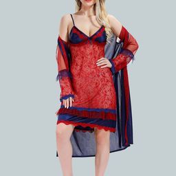 Be You V-Neck Satin Baby Dolls Nightdress With Robe-image-80