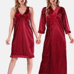 Be You V-Neck Long Sleevs Satin Maxi Nightdress With Robe-image-29