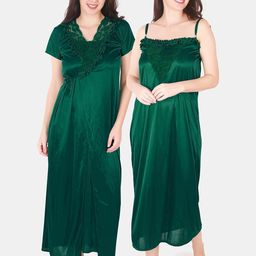Be You Floral Lace Shoulder Straps Satin Maxi Nightdress With Robe-picture-54
