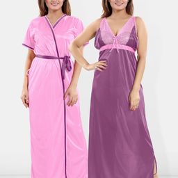 Be You V-Neck Maxi Satin Nightdress With Robe-image-80