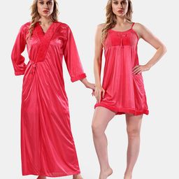 Be You Square Neck Lace Up Details Satin Maxi Nightdress With Robe-image-84