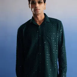 VASTRAMAY Premium Sequinned Embellished Ethnic Shirt-picture-31