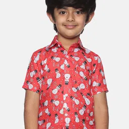 Sethukrishna Boys Red & White Printed Party Shirt-3